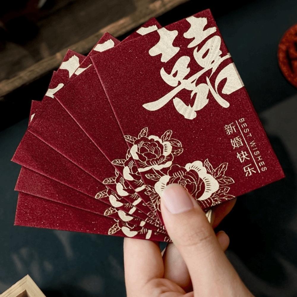 New Year Blessing Words Wedding Red Envelope Pearlescent Paper Spring Festival Mini Money Pocket S/M/L Size Bronzing