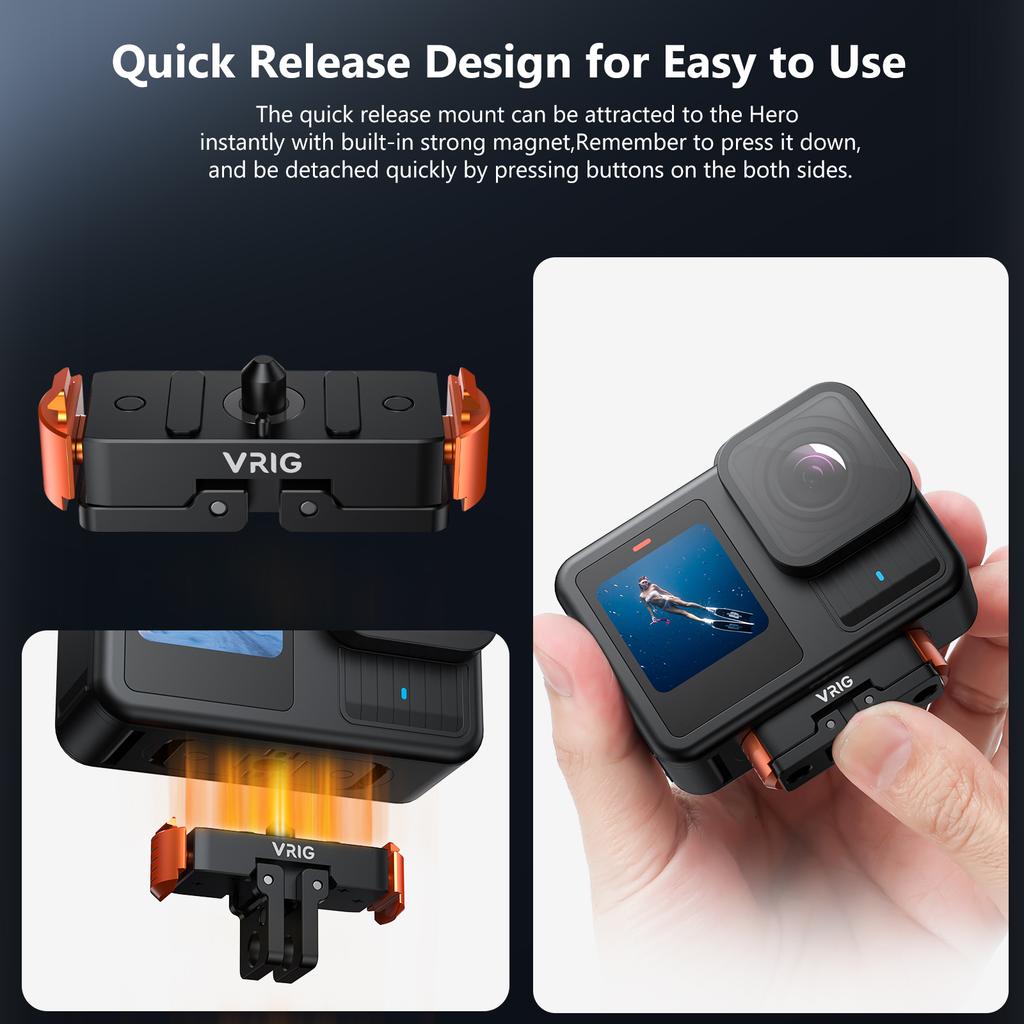 VRIG AC-28 For GoPro 13 Camera Quick Release Mount Base Magnetic Attachment