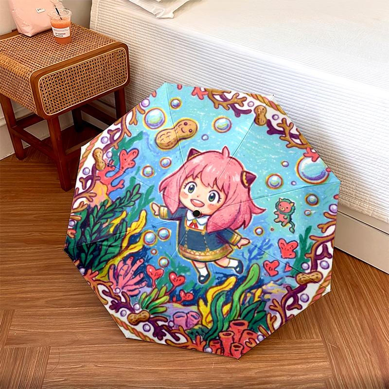 

1PC Automatic Folding Umbrella Anya Forger Pattern 8 Ribs Portable Foldable Travel Umbrella Christmas Birthday Gift разноцветный