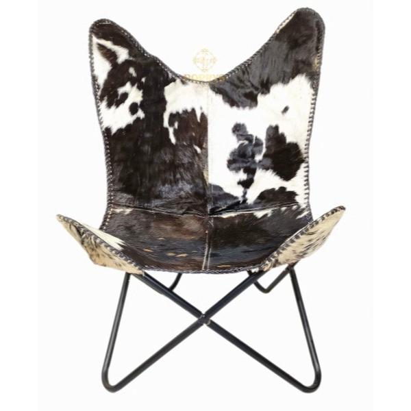 Cowhide Butterfly Chair, Boho Leather Accent Chair for Living Room, Handmade Sling Lounge Chair, Modern Rustic Home Decor Seating
