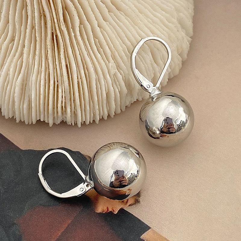 PONYKISS Sterling Silver Minimalist Round Bead Hoop Earring for Women Trendy Geometric Fine Light Luxury Accessories