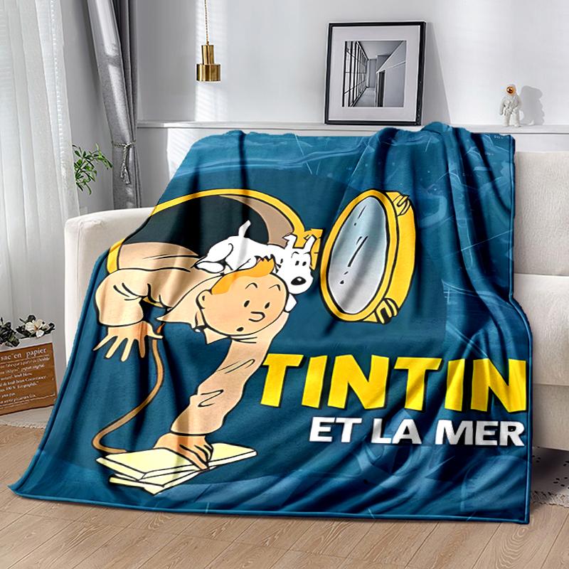 1pc Blanket The Adventures of Tintin2 Print Design, Lightweight Blanket for Sofa, Bed- Soft &Warm, Gift for All Seasons like Christmas, Halloween