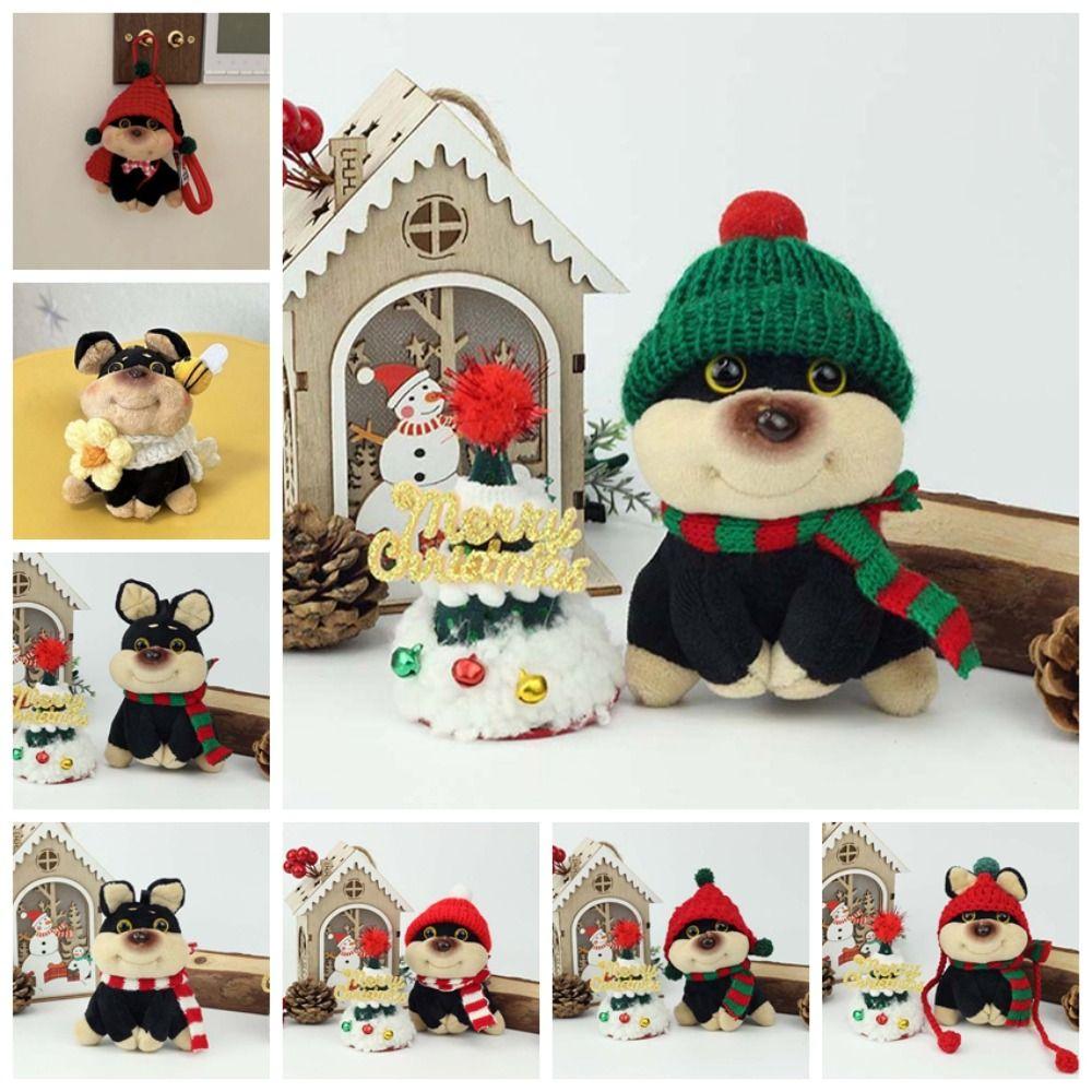Soft Christmas Plush Doll Bow Creative Dog Pendant Cute Bee Puppy Keychain Daily