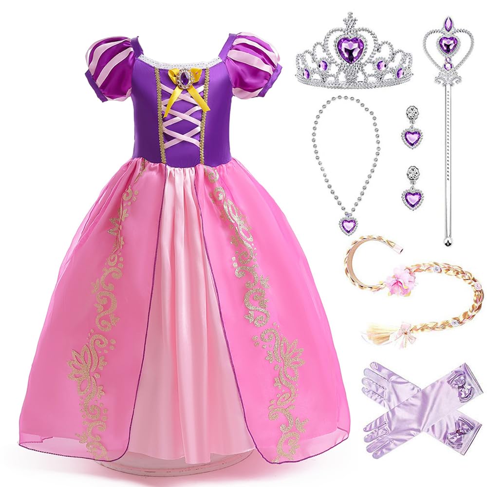 AOTYP Princess Dress, Kids' Cosplay, Luxury 7-Piece Set, Girls' Princess Dress, Princess-Style Kids Costume, Rapunzel-Style Dress, Disney-Style
