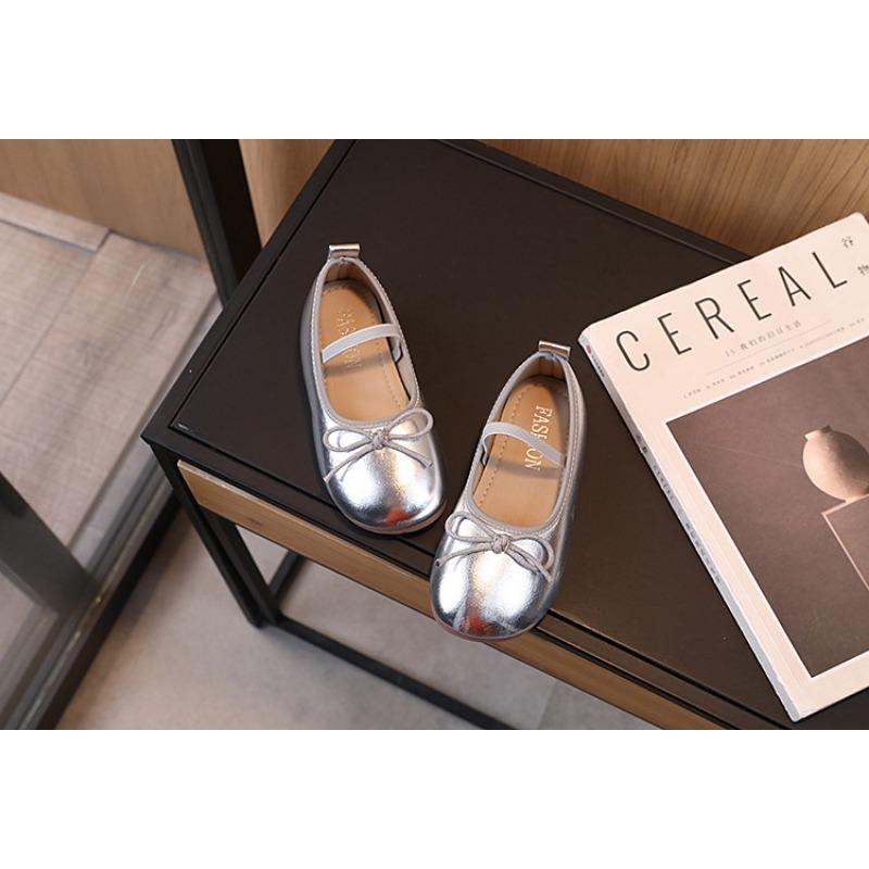 Korean Style Bowknot Solid Color Comfortable Low Cut Casual Girls Kids Leather Shoes