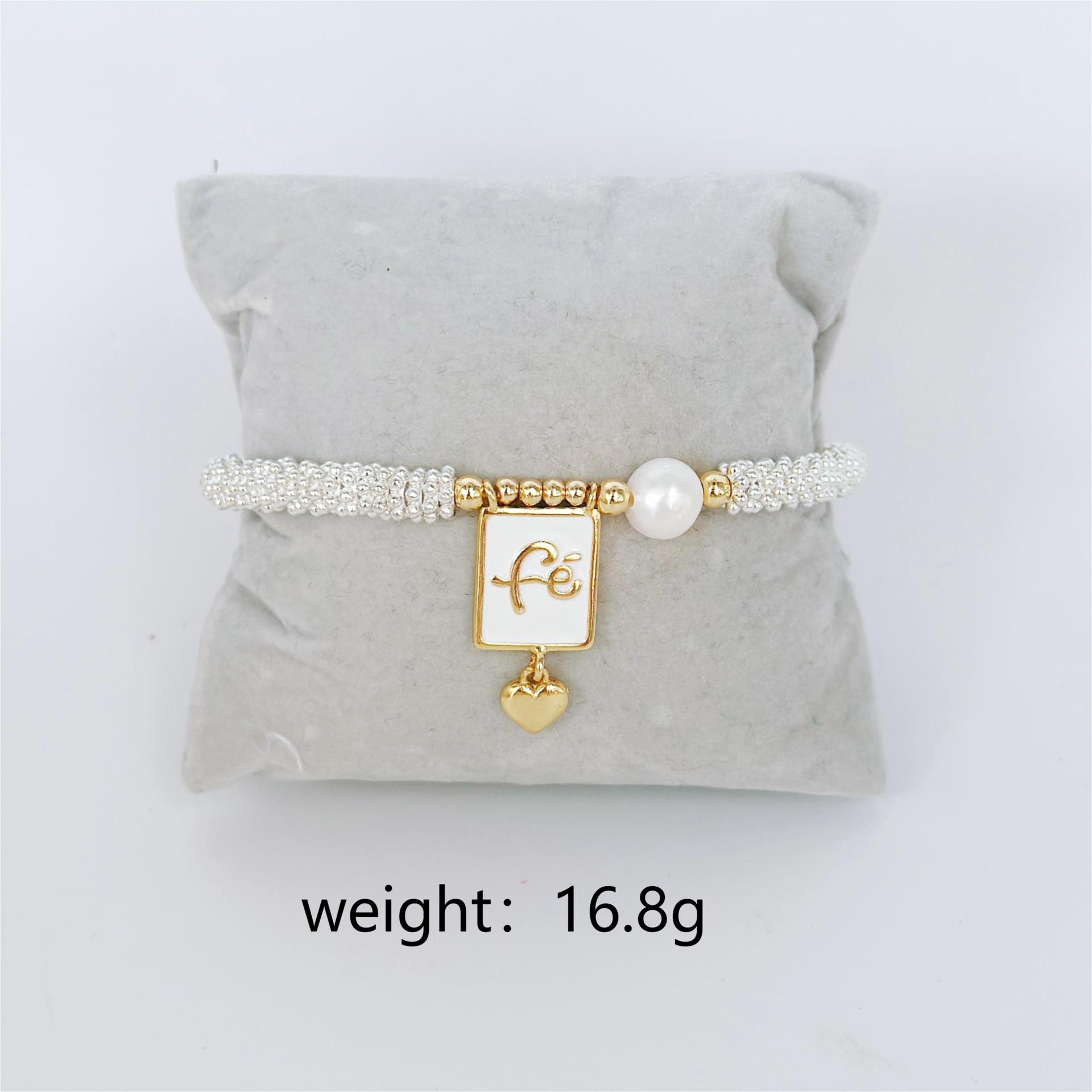 

Bohemian Drip Oil Cross Our Lady Of Love Bracelet Snowflake Piece Pearl Elastic Bracelet