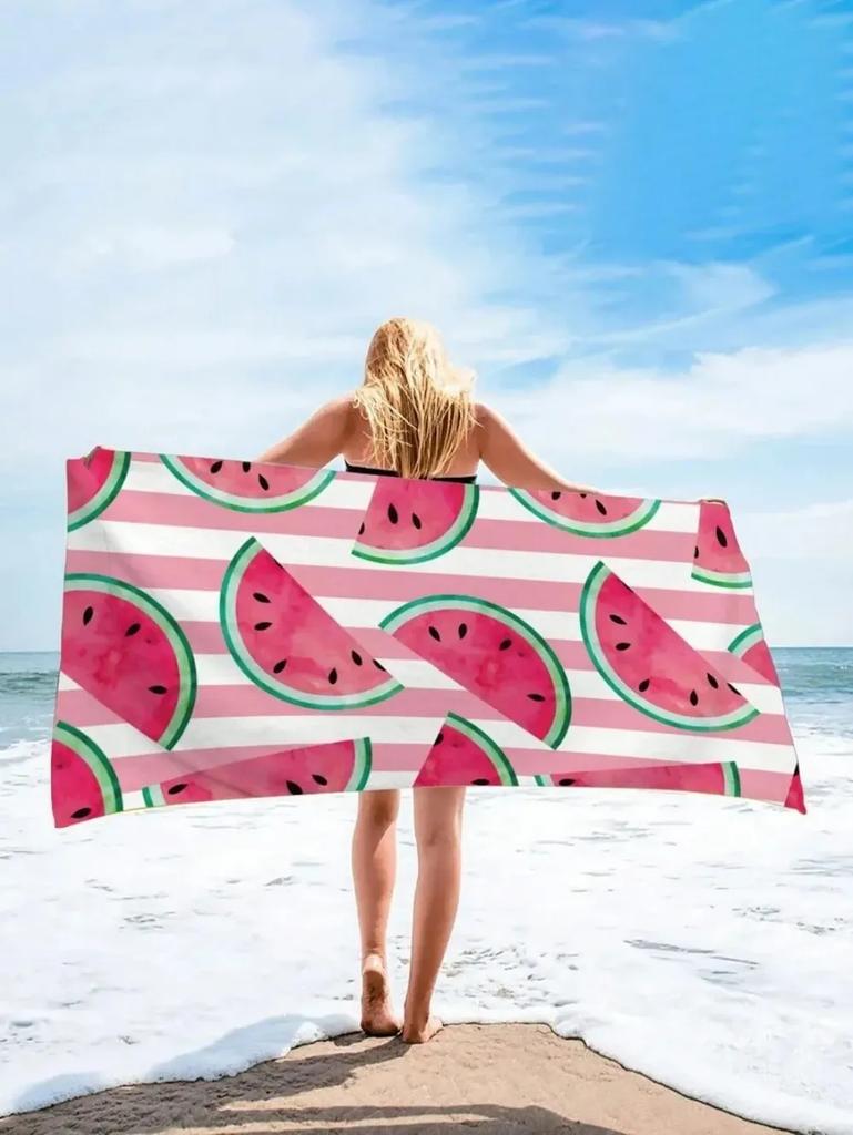 Quick Dry Microfiber Beach Towel Sand Free, Watermelon Print Large Bath Towels, Lightweight Absorbent Pool Swim Yoga Gym Mat