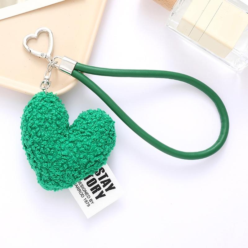 Cute Heart Shape Plush Wristlet Keychain Bag Pendant for Women Valentines Day Gift Coin Purse Backpack Bag Charm Gift