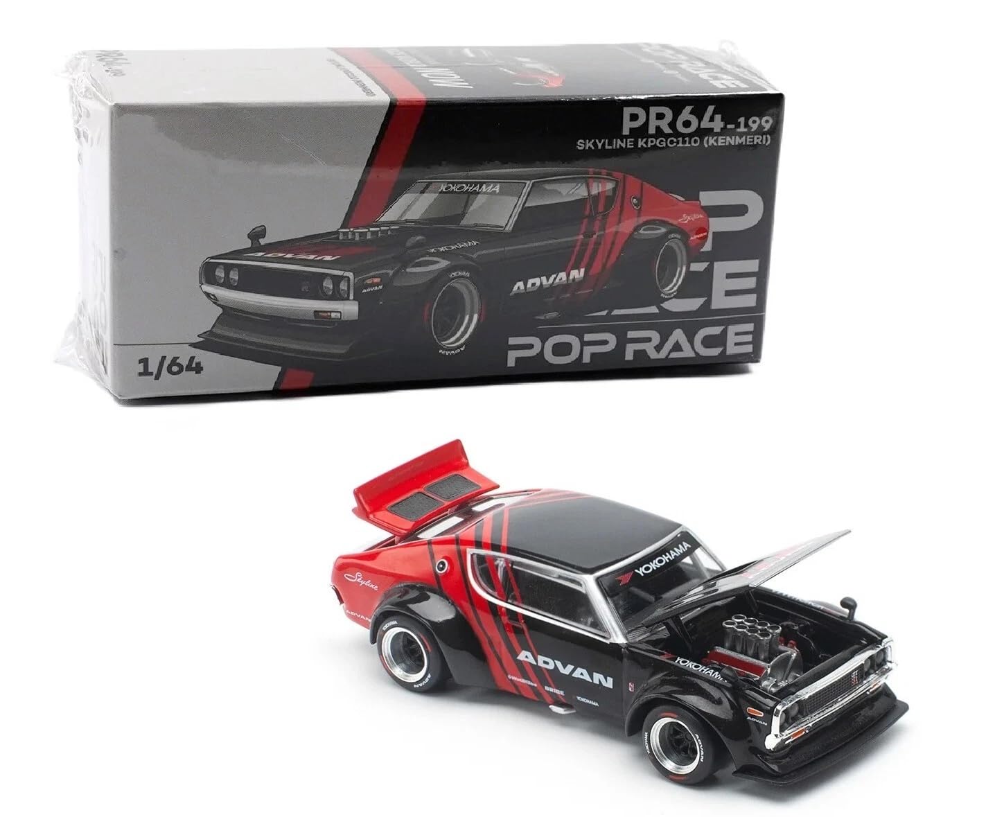 

POP RACE 1/64 Nissan Skyline GT-R Kenmeri KPGC110 Drift ADVAN SKYLINE DRIFT чорний