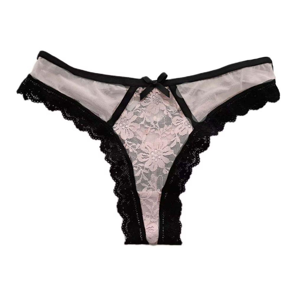 Ruffle Mesh Floral Bowknot Panties Patchwork Lace Flower Transparent Briefs Quick Drye   Lady
