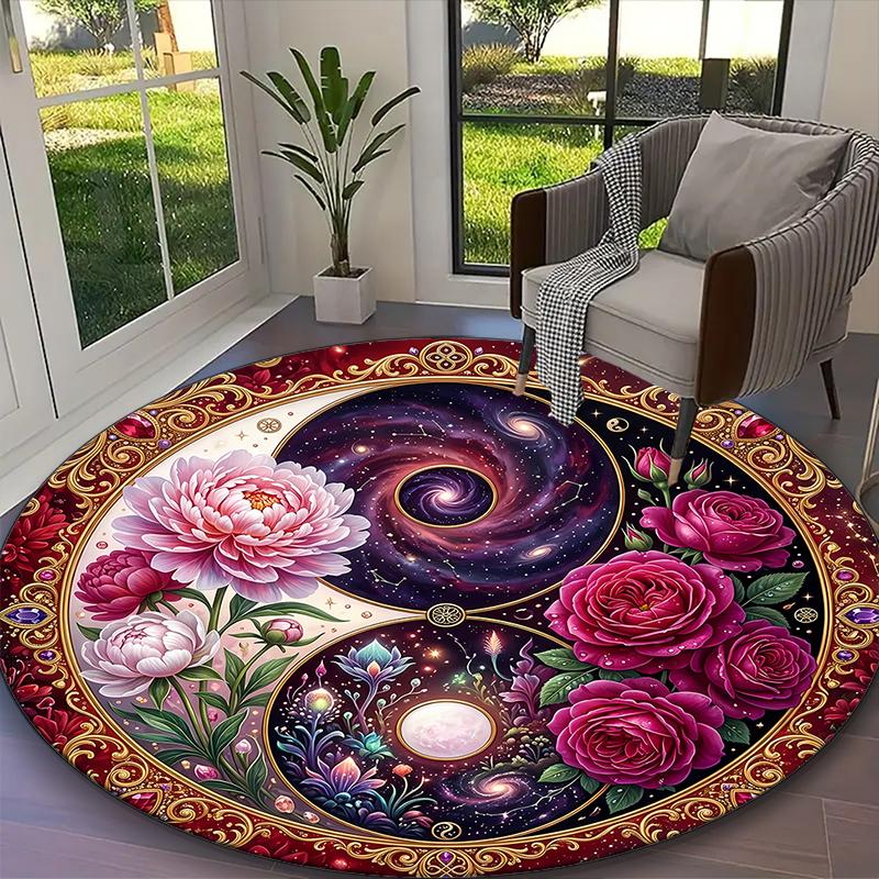 

1pc Office Printed Round Carpet, Cool Blue Owl Rose Forest Rug, Home Sofa Chair Mat For Christmas and Halloween Décor Diameter 60cm