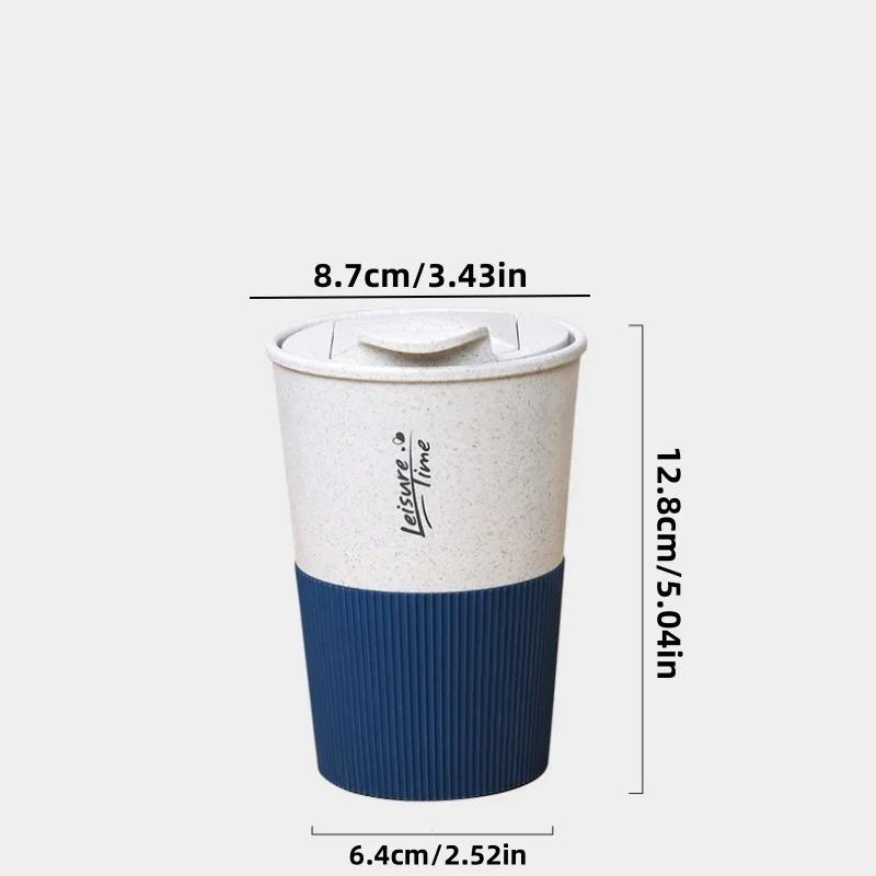 1PCS Portable Coffee Cup Double Wall Mug Wheat Straw Material Plastic Travel Water Cup with Lid for Women Men Drinking Cup Gift