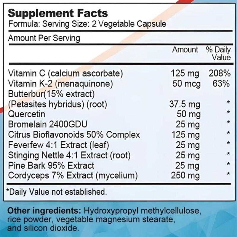 Vitamin C, Vitamin K2, Respiratory Health Supplements, 120 Capsules
