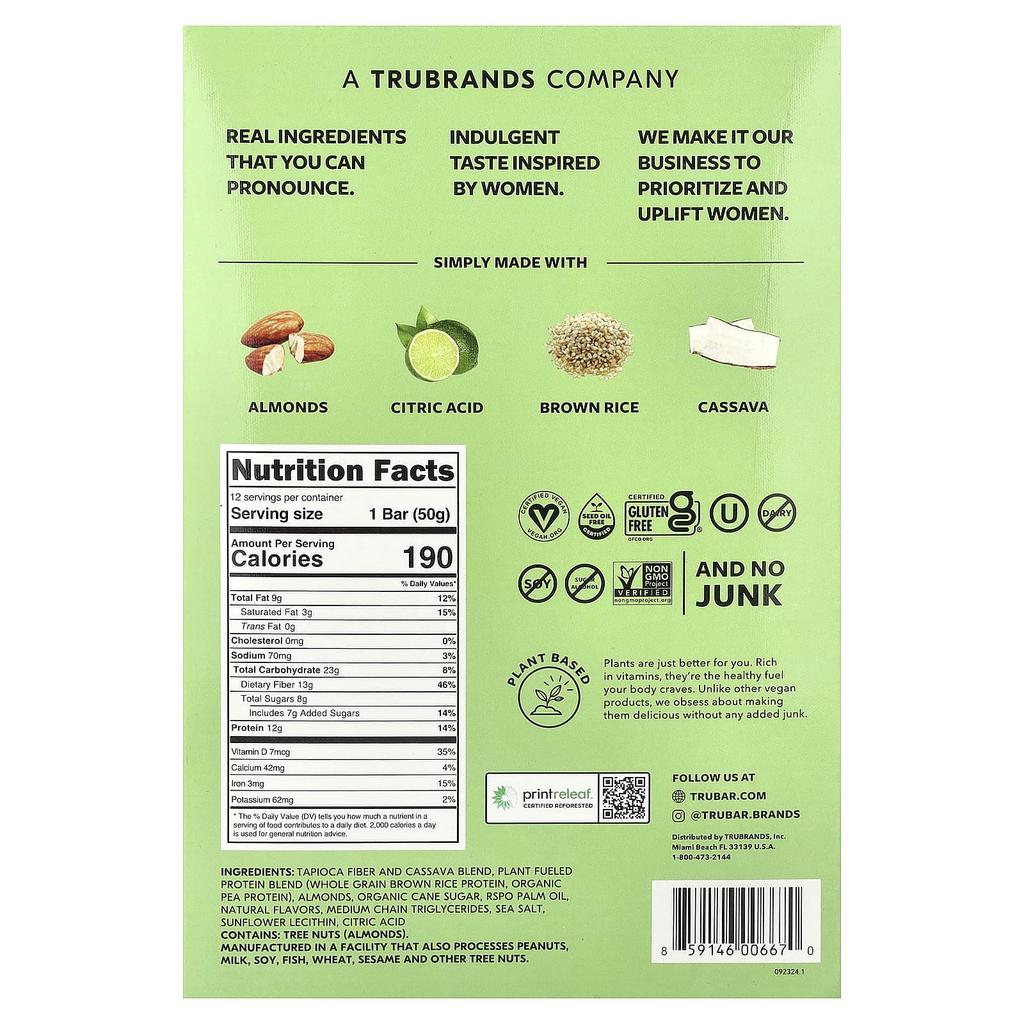 Trubar, Plant-Based Protein Bar, Whipped for Key Lime, 12 Bars, 50g (1.76oz) Each