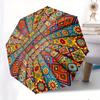 Automatic Folding Umbrella Colorful floral and geometric patchwork pattern. Portable collapsible design, casual outdoor access