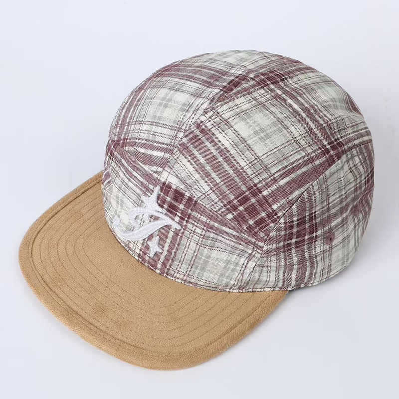 Big head circumference plaid color matching embroidery baseball cap for men and women couples fashion niche versatile flat brim cap