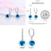 Sparkling Blue Zircon Hoop Earrings Pave U Shape Star Devil Eyes Circle S925 Drop Earring Fit Original Party Jewelry