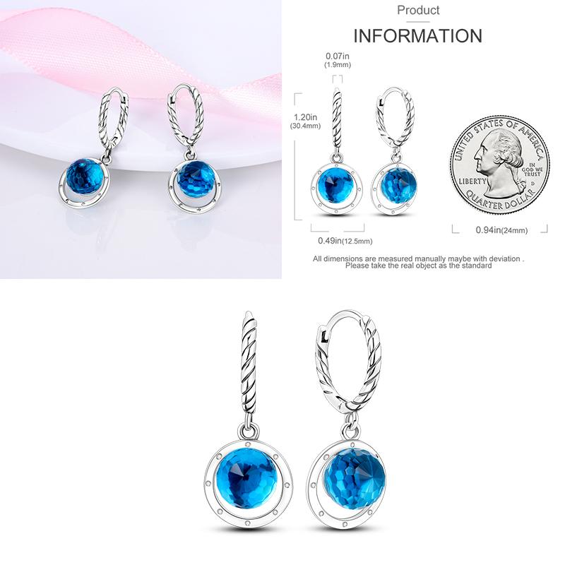 Sparkling Blue Zircon Hoop Earrings Pave U Shape Star Devil Eyes Circle S925 Drop Earring Fit Original Party Jewelry