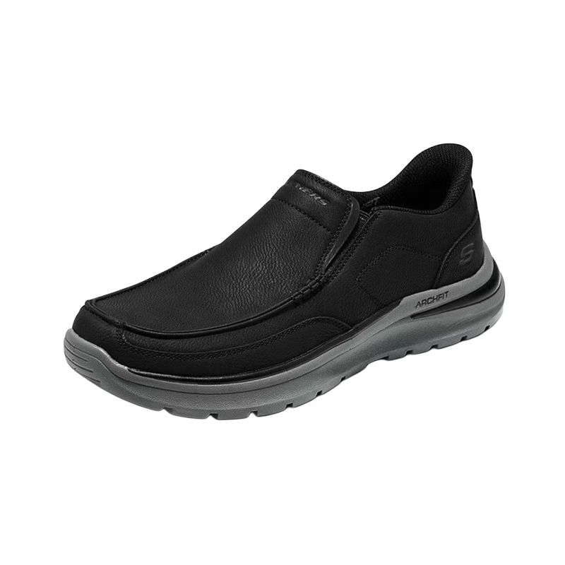 Skechers USA Mens Faux Leather Round Toe Slip-On Low Top Casual Shoes Men Sneakers 205917-BLK