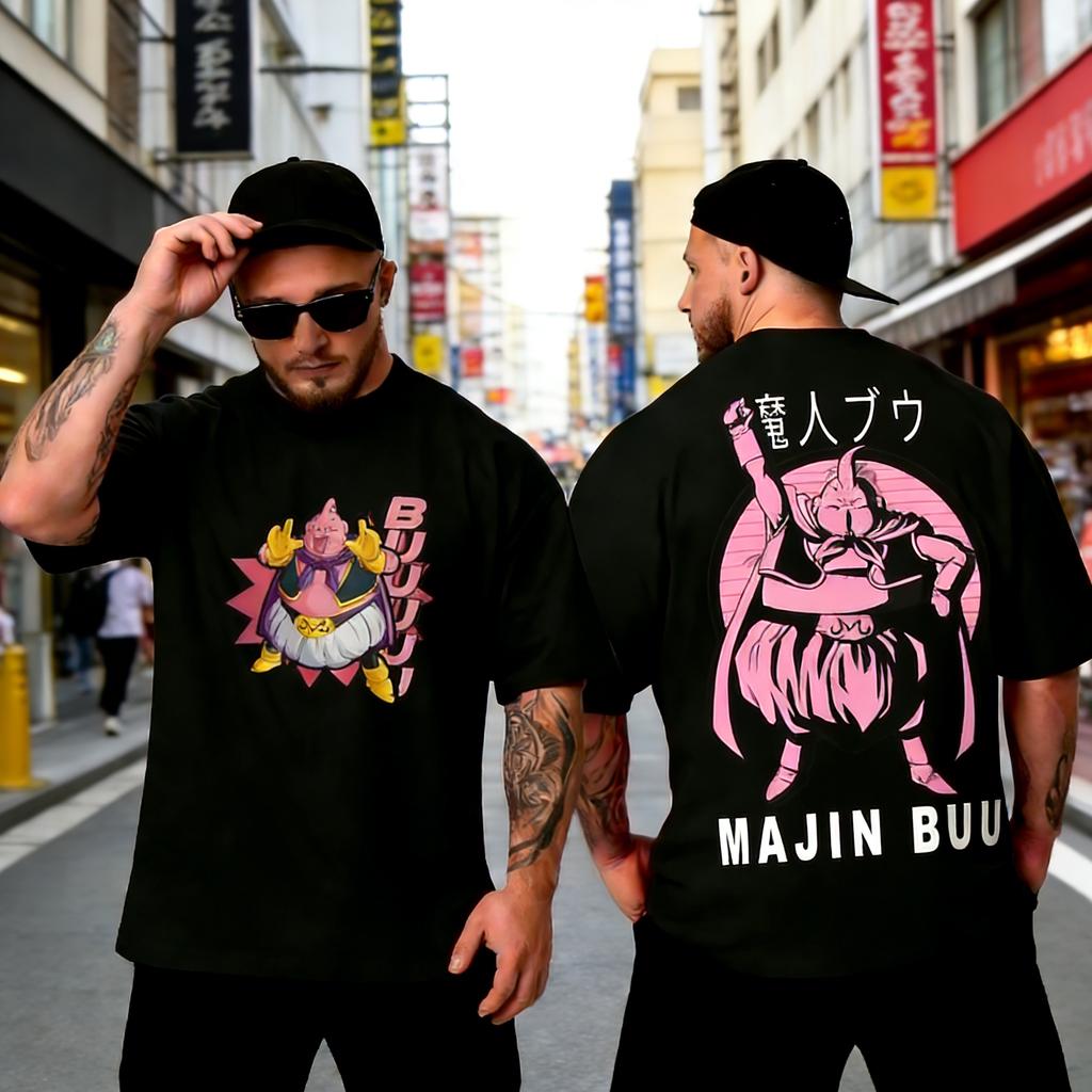 Black Plus Size Summer Tshirt Dragon Ball Anime Print Men Women Casual Parent Child Top Harajuku Style Y2K Street Fashion