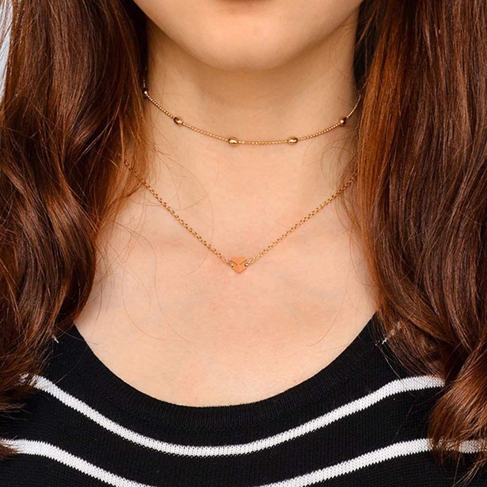 Fashion Stylish Multilayer Chain Pendant Necklace for Women and Girls Minimalist Heart Star Bohemian Crystal Choker Necklace