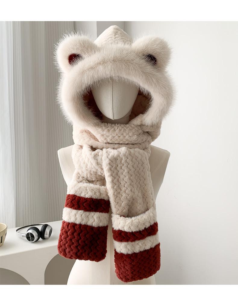 Winter Hat , Scarf , Integrated Warm Plush Hat For Children One Size