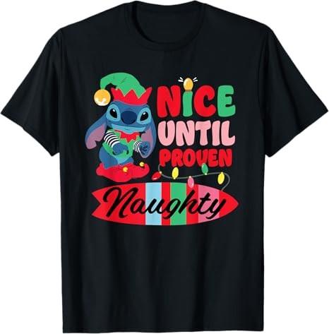 Stitch Christmas Nice Until Proven Naughty Black TShirt S