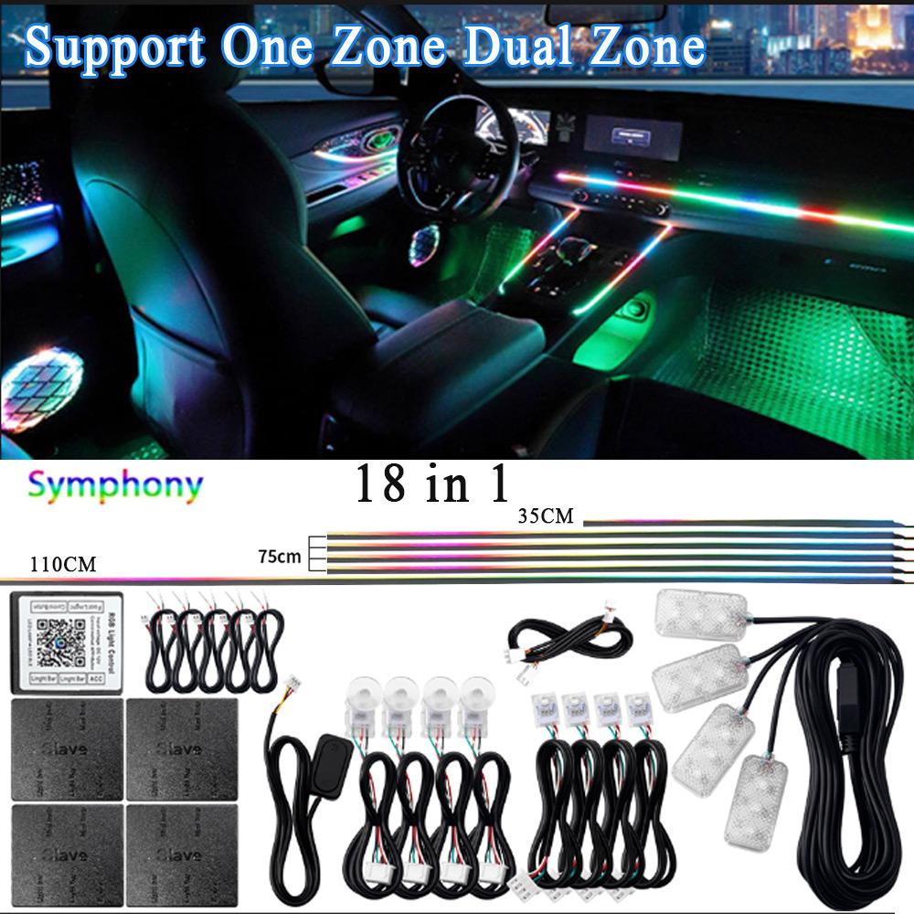 18/22 In 1 Led Acrylic Ambient Lamp 64 213 Color RGB Blutooth APP Control Car Atmosphere Lights Support One Zone Dual Zone 12V