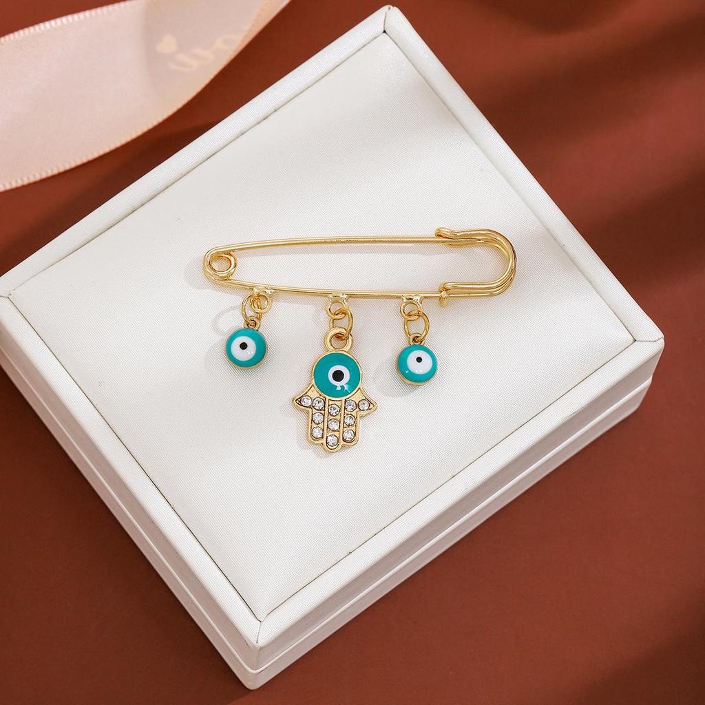 Creative Rhinestone Devil's Eye Tassel Brooch: Women's High-End Blue-Eyes Sweater Pin