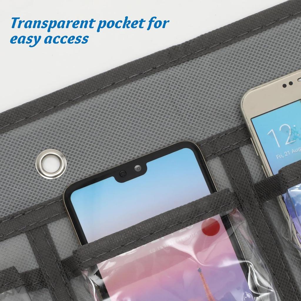STOBOK Calculator Holder for Classroom Cell Phone Storage Pocket Pouch Multi-Function Wall Hanging 24 Grids Clear Pocket Chart for Home Office