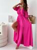 2024 Summer Women's Solid Color Lace-Up Waist Slit Dress with Hollowed-Out Design