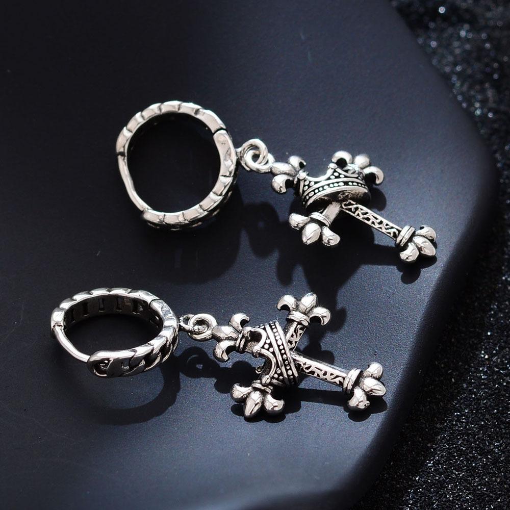 Punk Style Personalized Crown Cross Earrings Women'S Versatile Niche Design Sense Simple Light Luxury Earrings