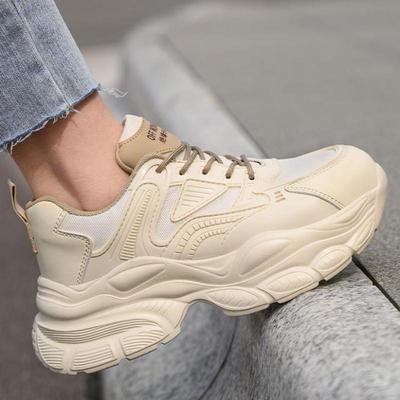Women's Beige Safety Shoes Platform Steel Toe Cap Sneakers Puncture Proof Work Safety Boots Non Slip Work Sneakers Protection