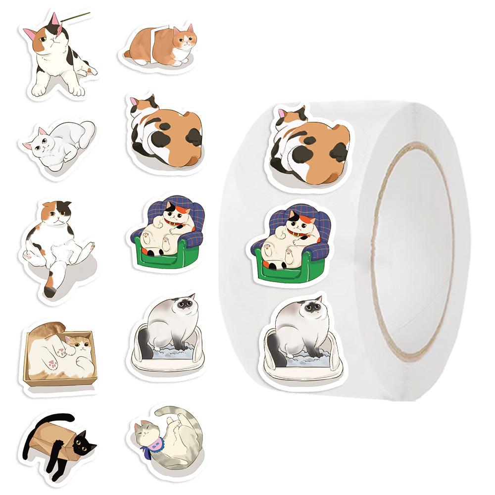 500 Pictures/roll Roll Sticker Tape Cartoon Cat Sticker Hand Account Material Decorative Envelope Seal Sticker