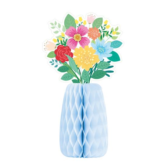Wildflower Honeycomb Table Centerpiece 3D Floral Paper Vase with Bouquet Print Card for Spring Wedding Birthday Party Supplies