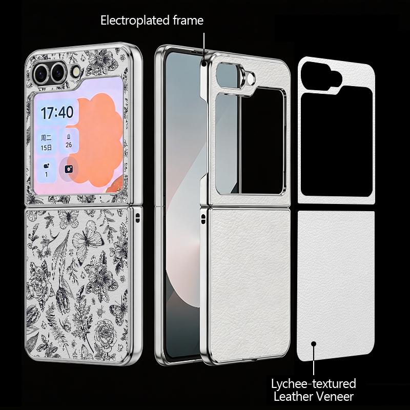 Pastoral Wildflower Case For Samsung Z Flip 8 7 6 5 Hybrid 3in1 Leather Skin Plating Frame Hard Folding Phone Cover For Galaxy Z Flip8 Flip7 Flip6