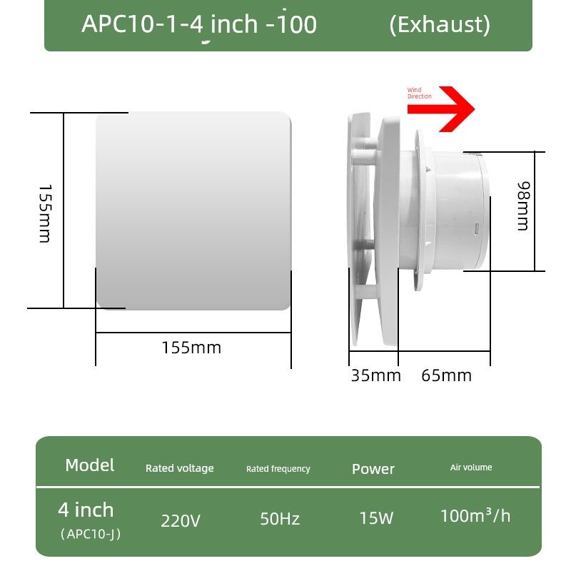 

Exhaust Fan Bathroom Ventilator 110 round Pipe For Home Small Powerful Kitchen Exhaust Fan Smoke Exhaust Ventilation APC10-j4 inch 100 (exhaust)