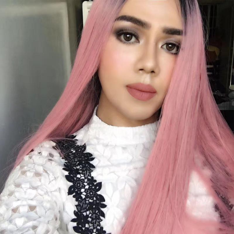 

Длинные Прямые Градиент Розовый/Золотой/Винный Женские Черные Волнистые Волосы Ежедневные Волосы из Волокна Парик-гарнитура