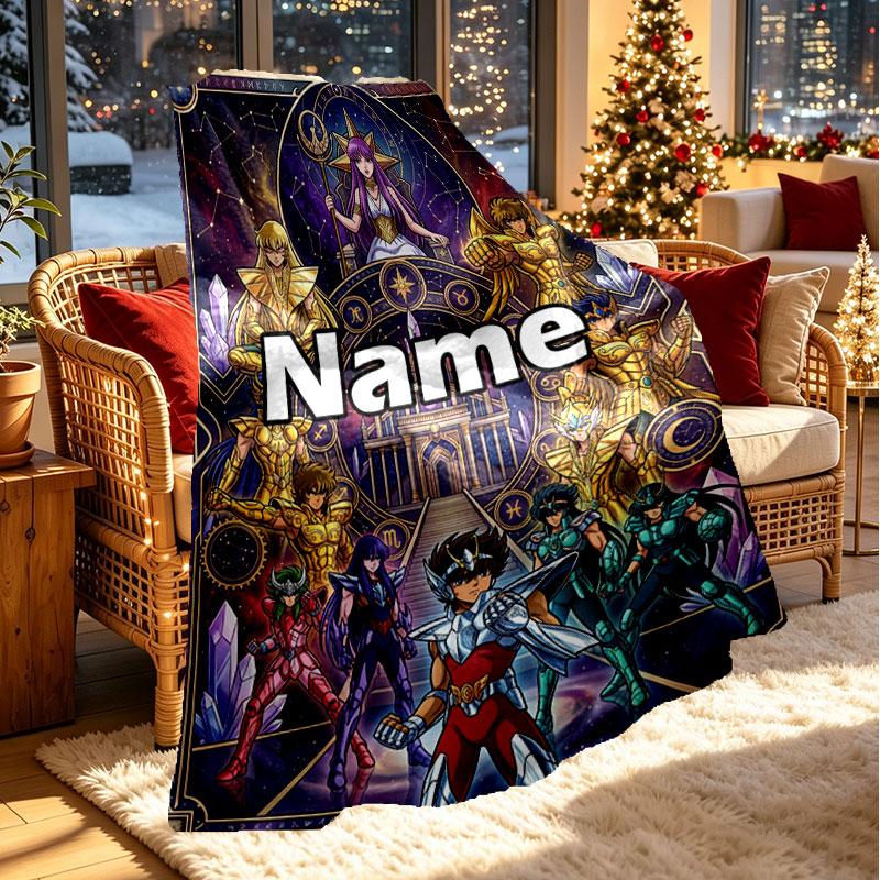 Custom Name Personalized Saint Seiya Print Blanket, Home Decor, Bedroom, Sofa, Camping, Couch, Gifts for Birthday Christmas