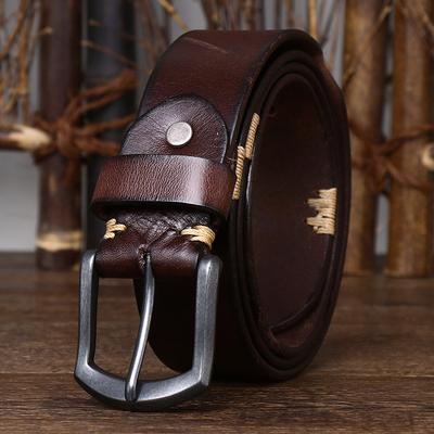 Herrengürtel, handgefertigt, Retro-Stil, Distressed-Rindsleder, Dornschließe, koreanischer Stil, cooler, trendiger Jeansgürtel