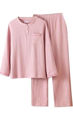 Зефирная длинная домашняя одежда, женская осенне-зимняя пижама, 4-слойная марля, 100% хлопок, дышащая, рукава, одежда для сна, (JP, Алфавит, М,