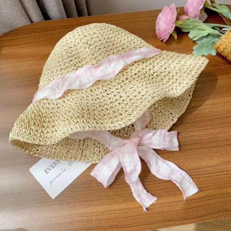 

Женская летняя синяя клетчатая шляпа из соломы с широкими полями, вязаная крючком с ажурным узором и лентой, защита от солнца, в французском стиле, шляпа для морского отдыха