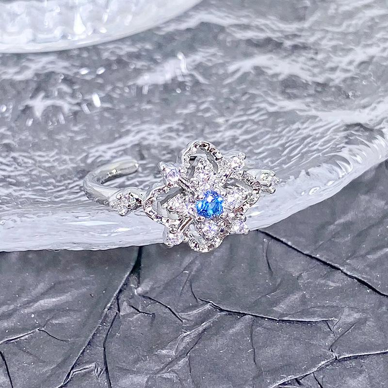 Spring And Summer Sea Blue Enamel Dripping Oil Flower Butterfly Opening Ring High Sense Personality Light Luxury Ring Women
