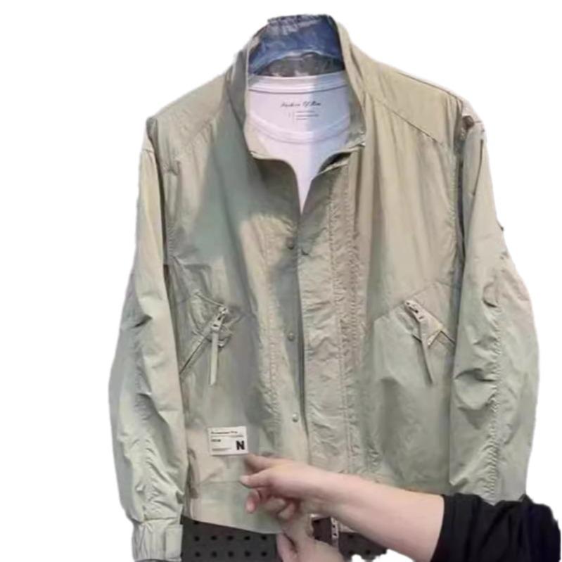 Men's Spring/Summer Breathable Stand-Up Collar Jacket - Casual Loose Trendy Zip-Up Outerwear