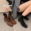 Yangjing Velvet~ Grape Mom Same Korean Classic Temperament Square Head Back Zipper Ankle Boots Thick Heel Skinny Short Boots Women's Autumn
