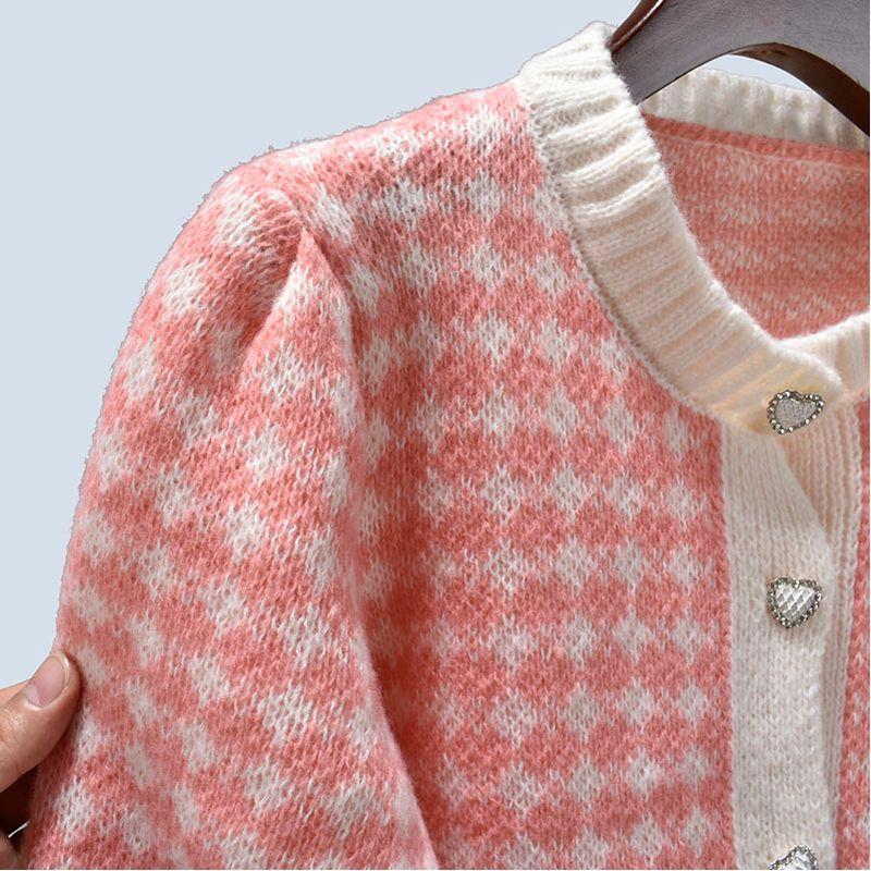 Autumn Crew Neck Classic Style Short Long Sleeves French Gentle Light Loose Knitted Sweater Cardigan Outwear Women