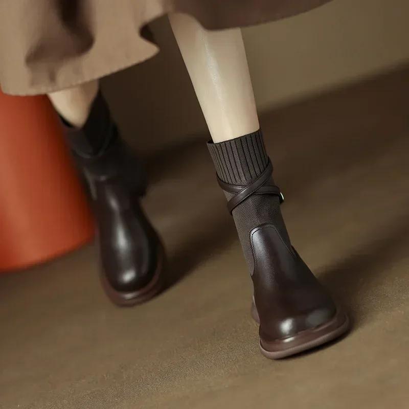 Women's New Chelsea Boots Retro Women's Thick Soled Shoes Thick Heel Elastic Socks Women's Ankle Boots Botines Chelsea