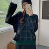 Autumn Winter Houndstooth Knitted Loose Sweater Women Pullover Tops Long Sleeve O Neck Casual Streetwear Women Knitwear Jumpers