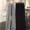 Women's Wide-Leg Rhinestone Drawstring Pants - Spring/Summer Casual Loose Drape Design