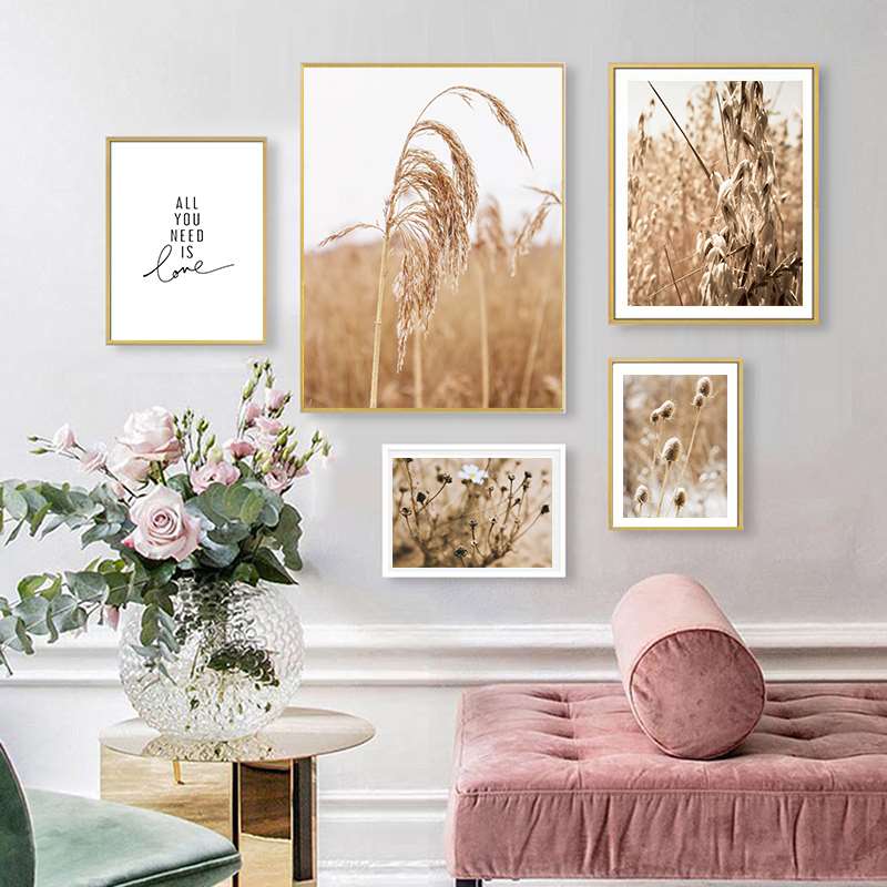 Landschaft Gras Herbst Landschaft Drucke Kunst Leinwand Malerei Wilde Pflanze Natur Raum Dekoration Bild Wand Poster FJ031